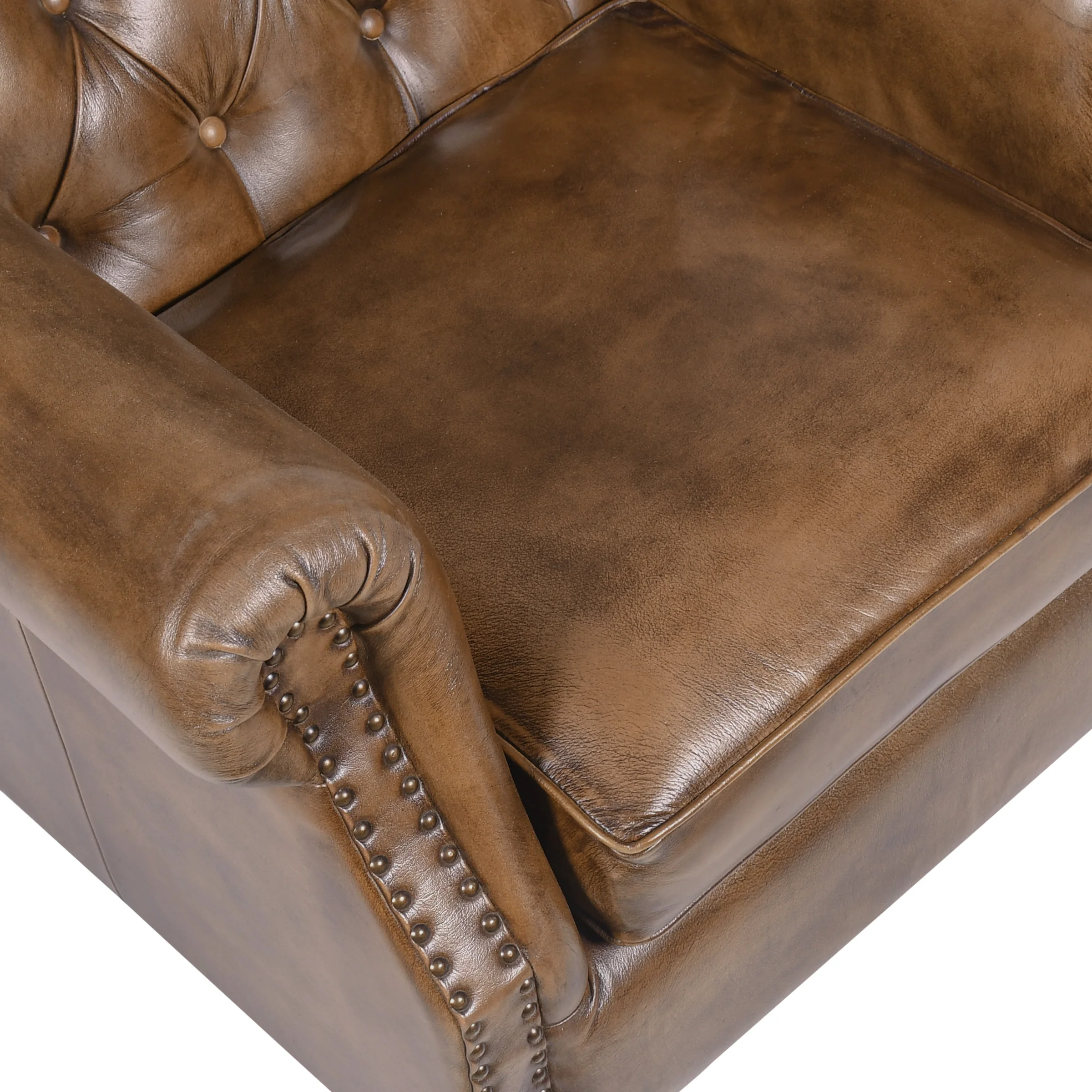Chesterfield Genuine Leather Armchair Antique Brown with Wooden Legs – Wellington - Image 6