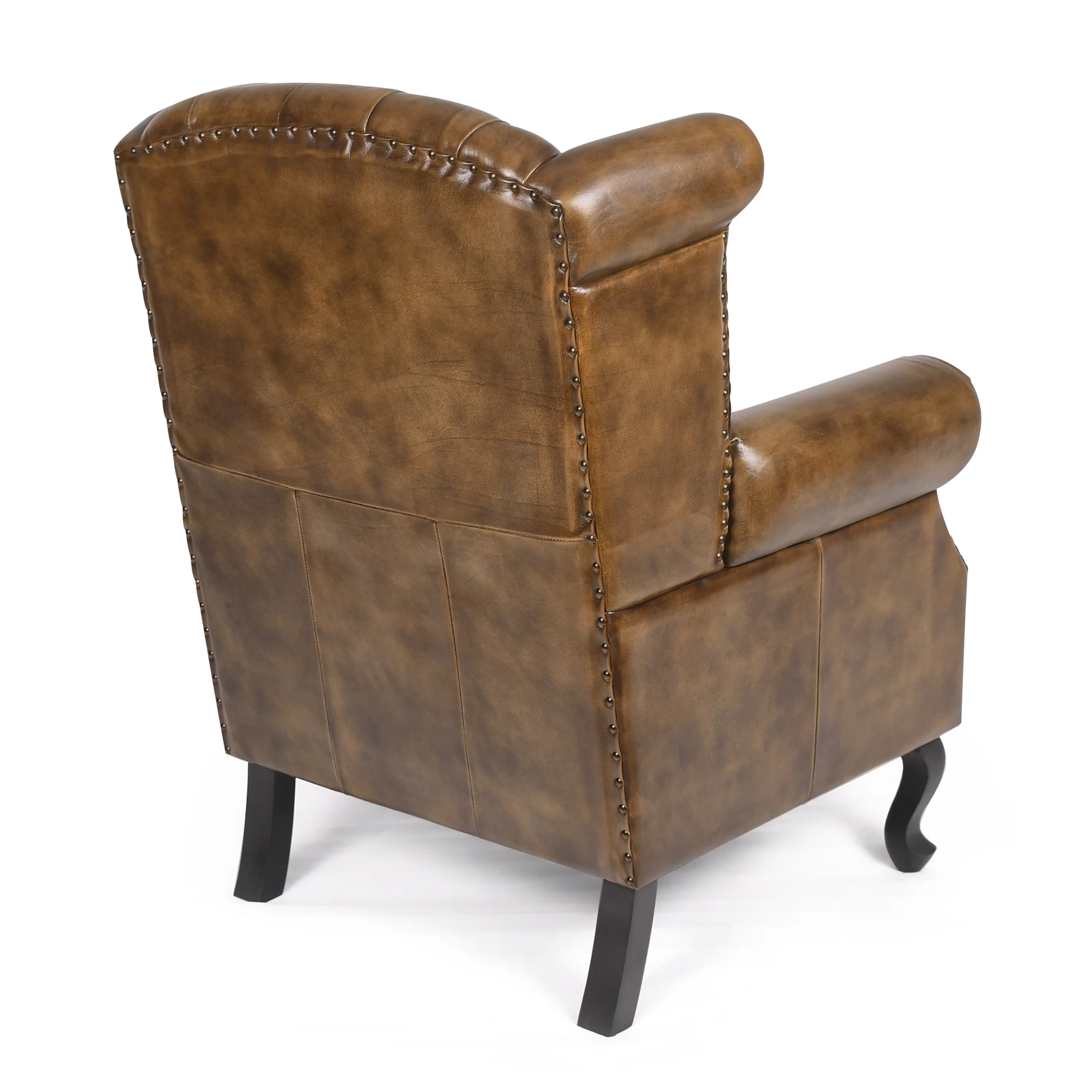 Chesterfield Genuine Leather Armchair Antique Brown with Wooden Legs – Wellington - Image 7