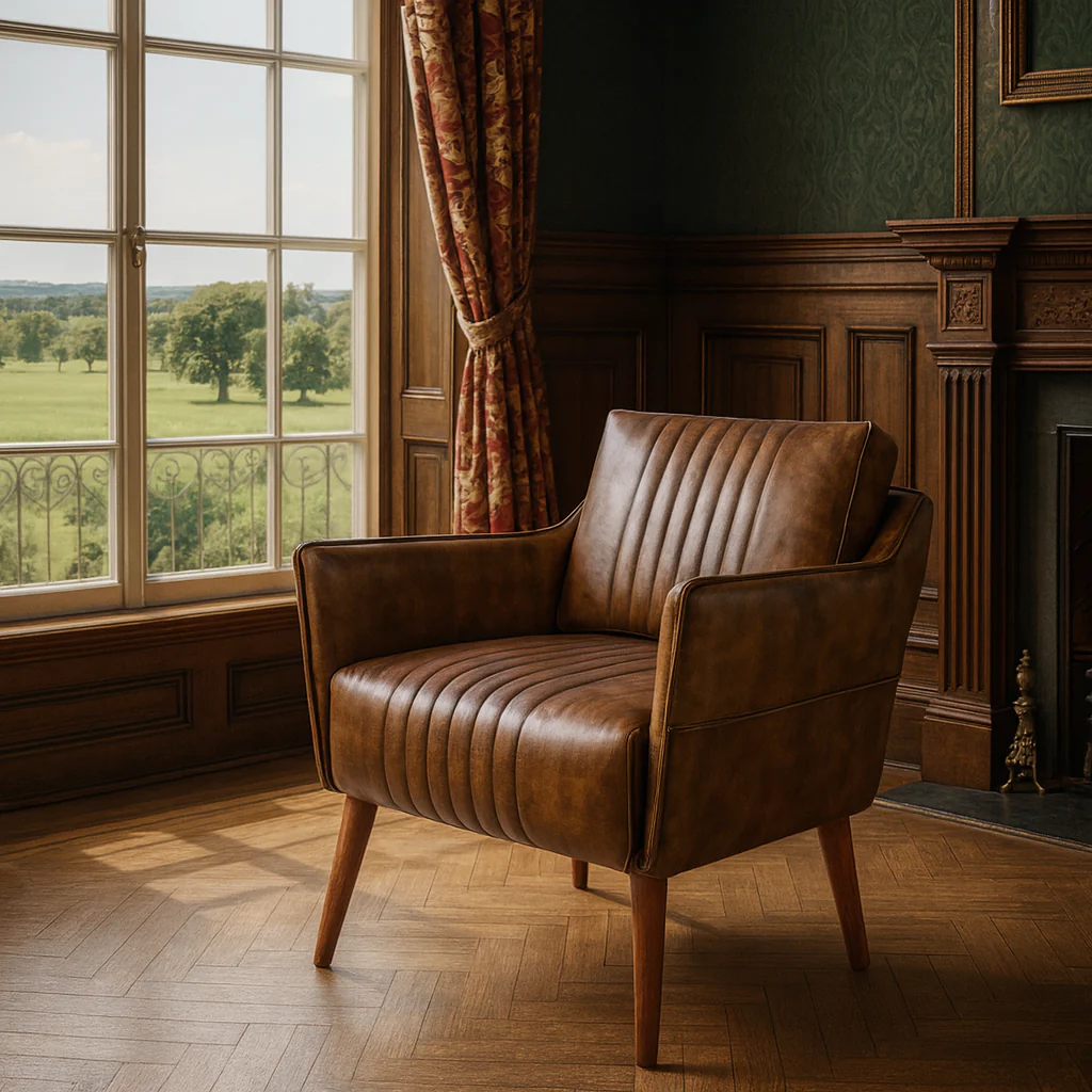 Genuine Leather Armchair Antique Brown with Wooden Legs – William