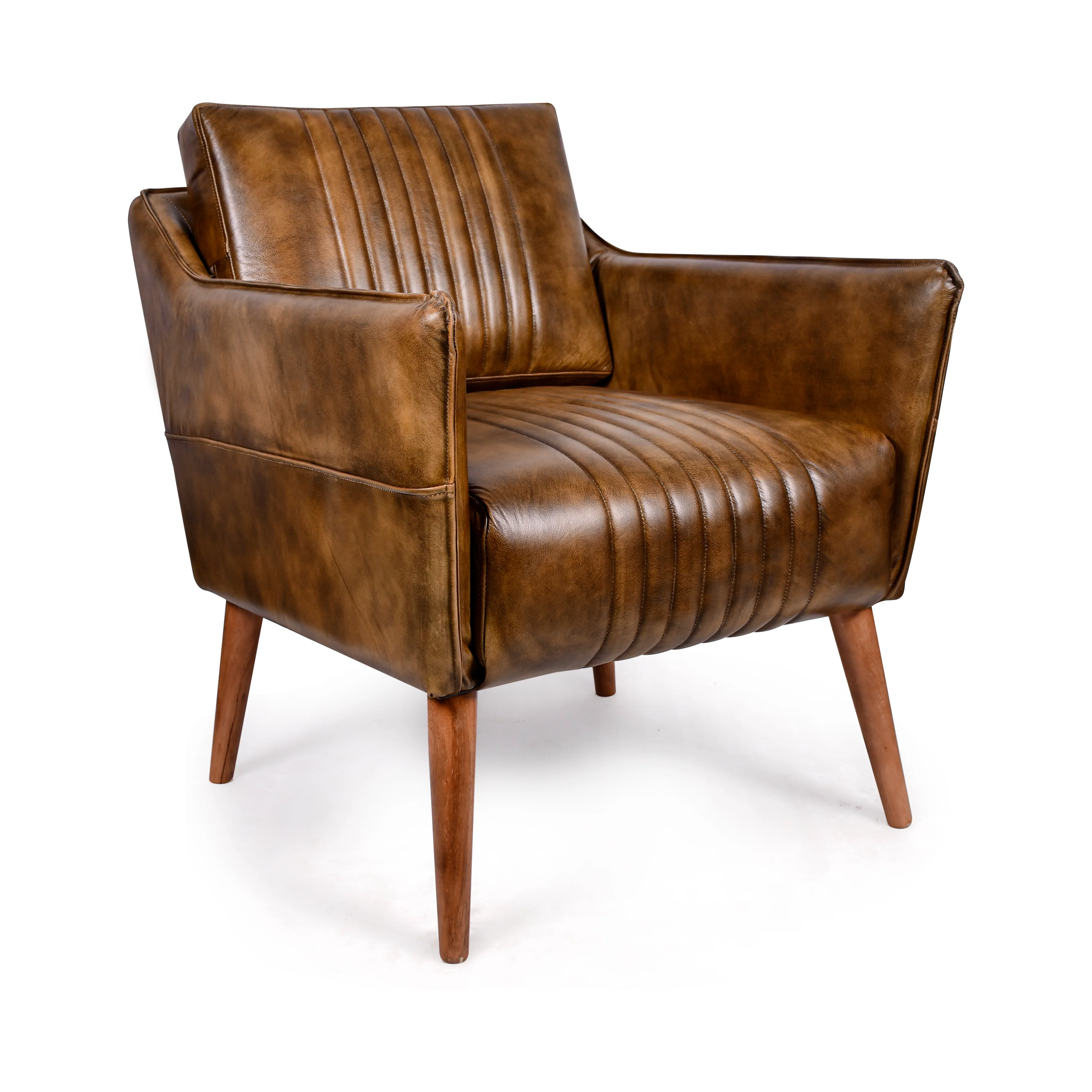 Genuine Leather Armchair Antique Brown with Wooden Legs – William - Image 2