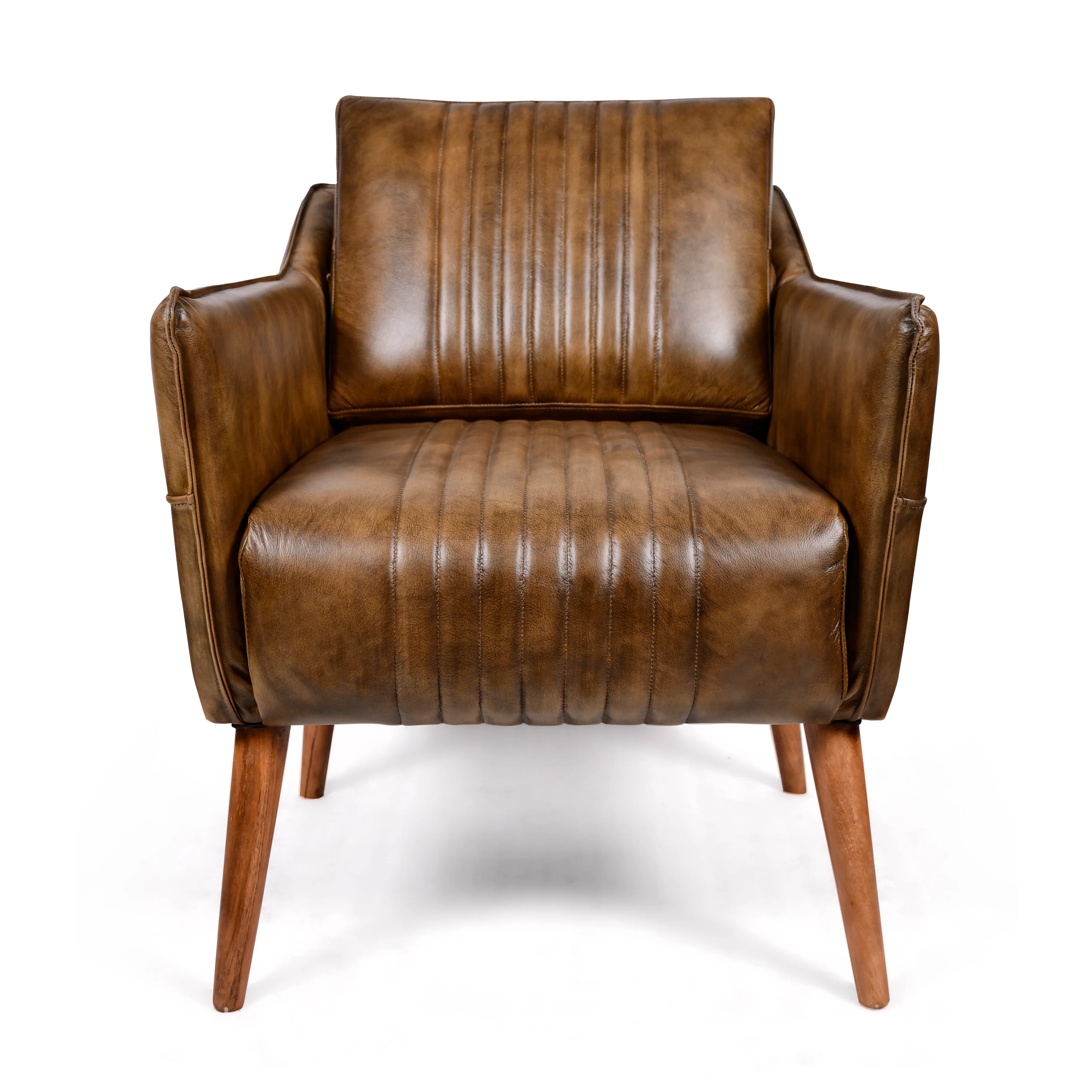 Genuine Leather Armchair Antique Brown with Wooden Legs – William - Image 3