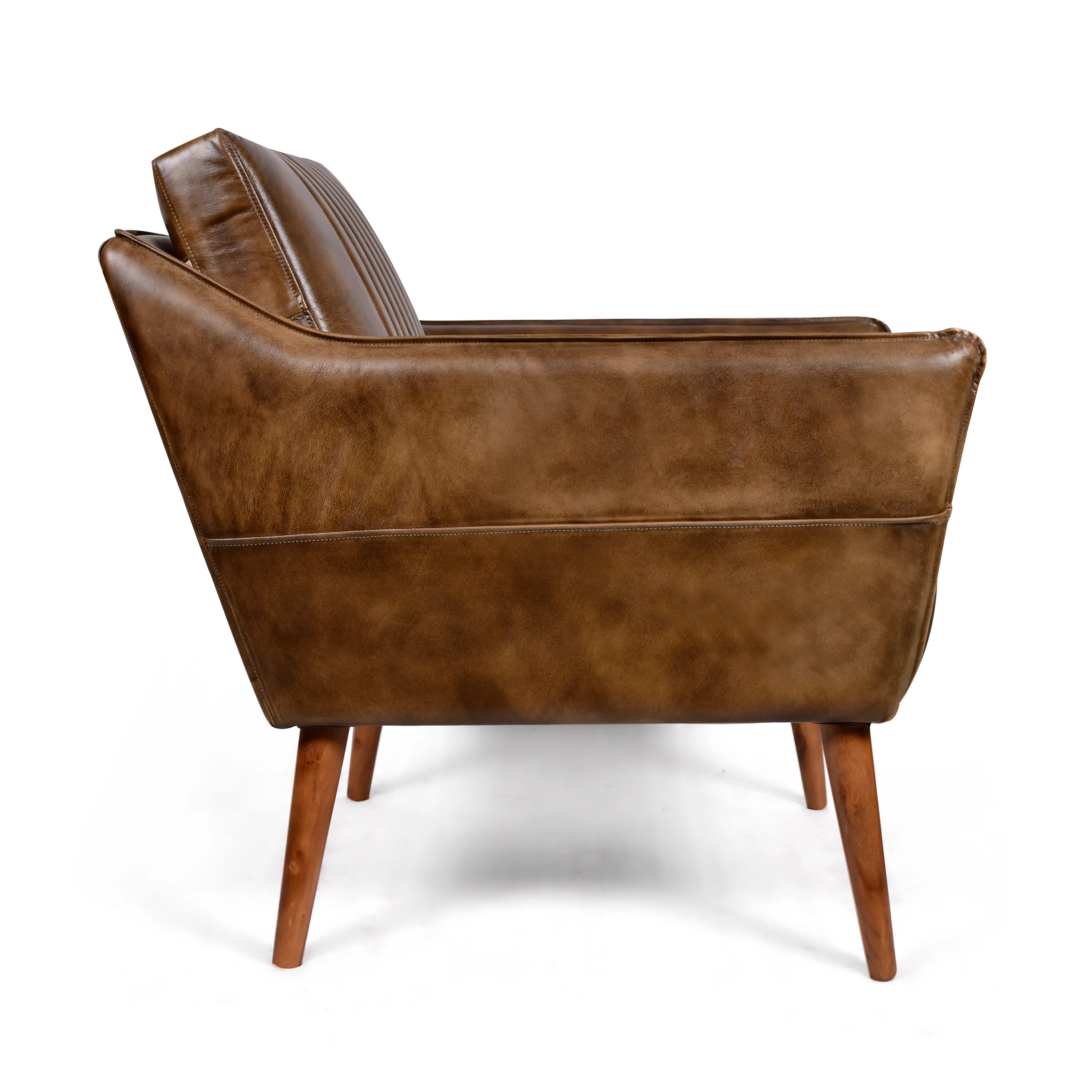 Genuine Leather Armchair Antique Brown with Wooden Legs – William - Image 6