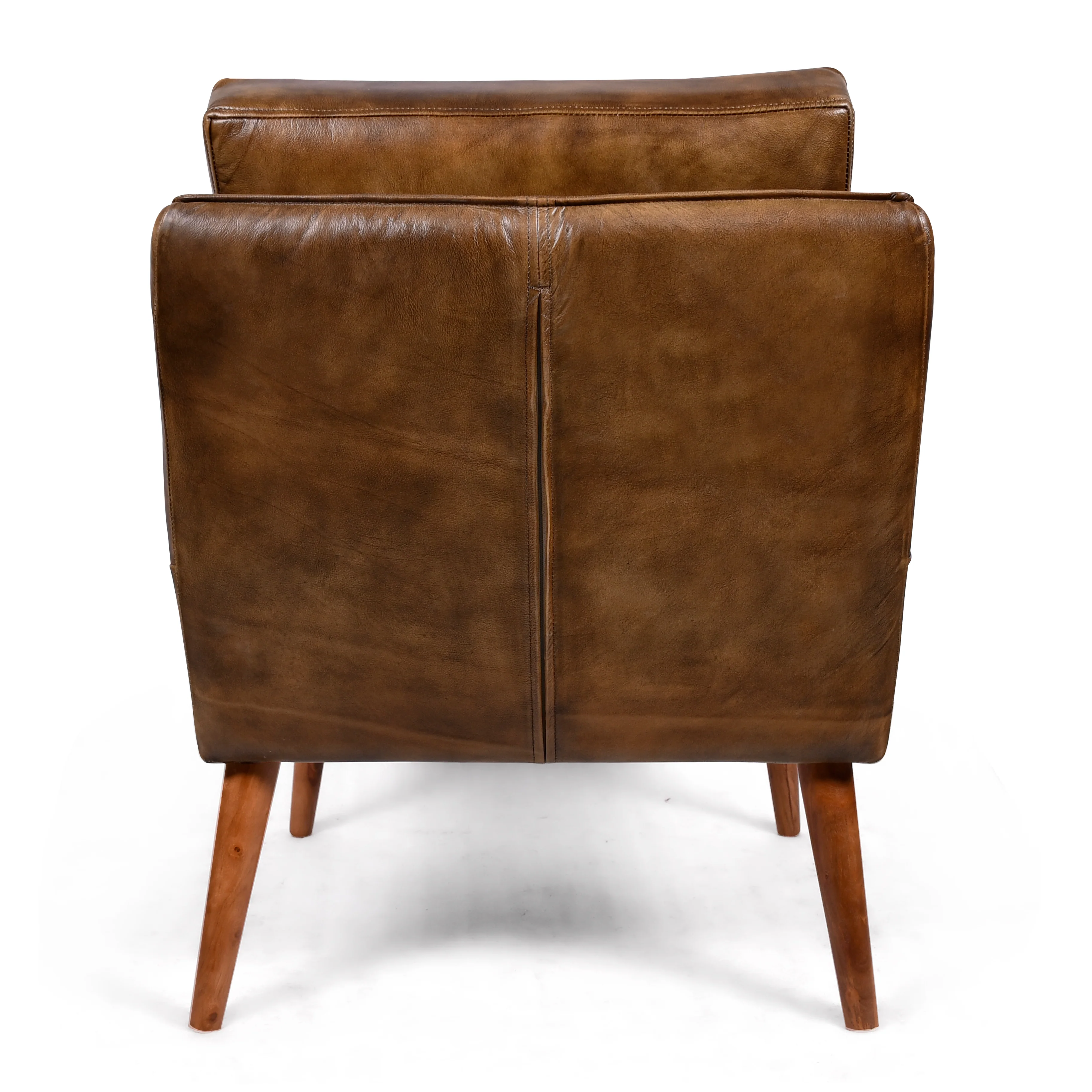 Genuine Leather Armchair Antique Brown with Wooden Legs – William - Image 7